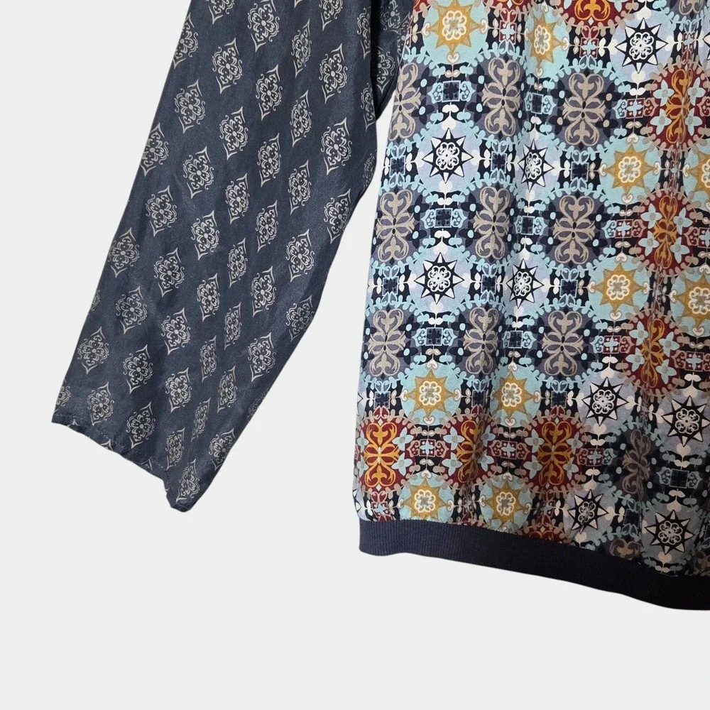 Sundance‎ Silk Long Sleeve Patchwork Blouse Top Multicolor L Fall Artsy Boho